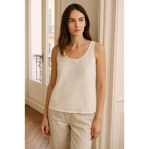 Sunday in Brooklyn White Lace Floral Tank Top Women's Size L Anthropolgie